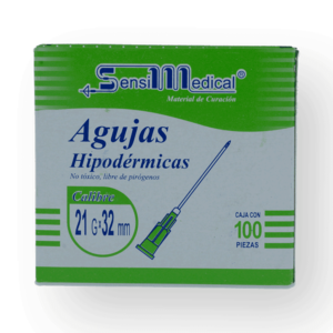 AGUJA HIPODERMICA VERDE 21GX32MM CAJA C/100PZAS